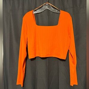 NEW Primark Neon Orange Long-sleeves Square neck Crop Top Women’s Size XL 14/16